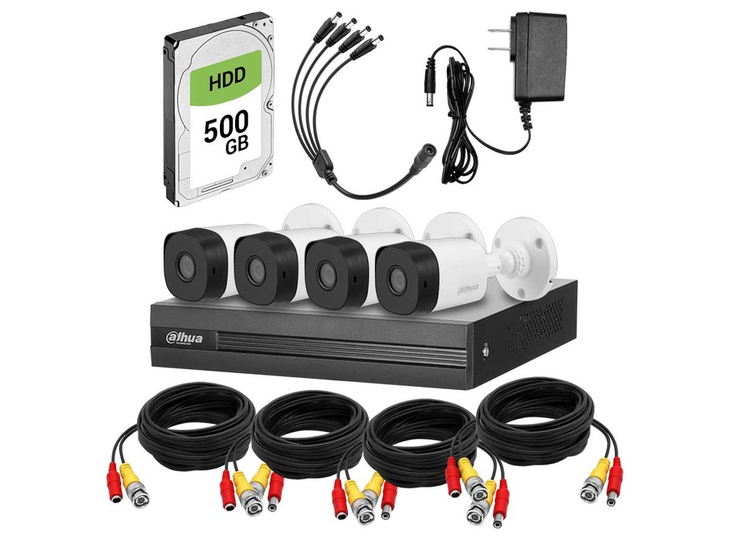 [DH-KIT4CH-1MP-500HDD] Kit DVR 4 Canales 4 Cámaras B1A11N 500GB DH-KIT4CH-1MP-500HDD