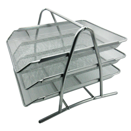 Charola Organizadora Malla Metálica de 3 Niveles Plata Tipo Oficio Nextep (C.12)