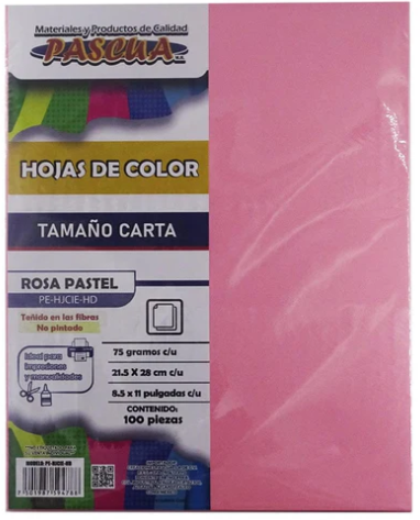 Paquete C/100 Hoja De Color Carta Pascua Rosa Pastel (C.25)