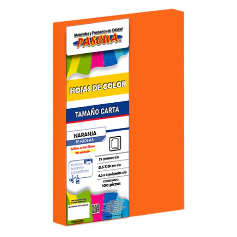Paquete C/100 Hoja De Color Carta Pascua Naranja