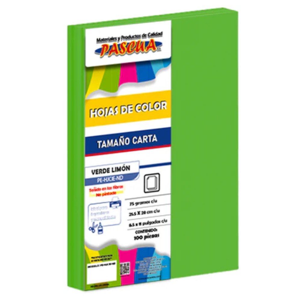 [PE-HJCIE-ND] Paquete C/100 Hoja De Color Carta Pascua Verde Limón