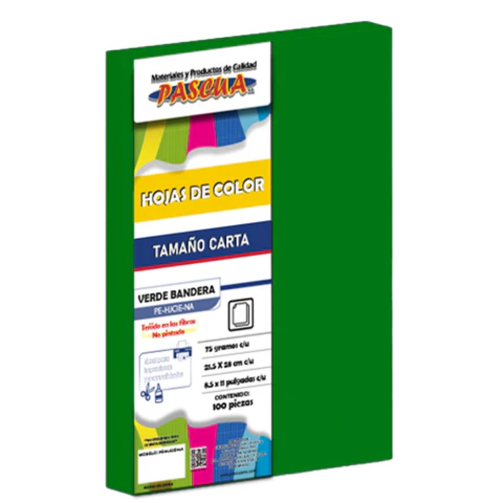 Paquete C/100 Hoja De Color Carta Pascua Verde Bandera