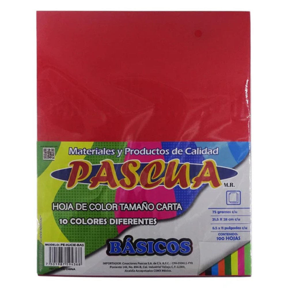 [PE-HJCIE-BAS] Paquete C/100 Hoja De Color Carta Pascua Colores Basicos
