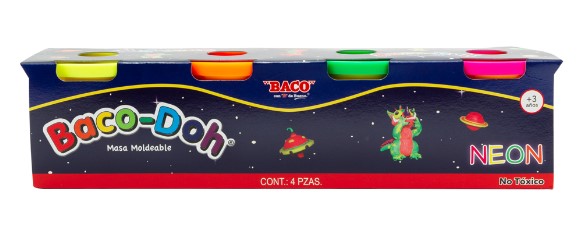 Paquete C/4 Masa Para Moldear Baco doh Colores Fluo.