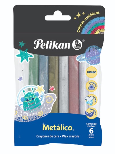 Empaque C/6 Crayones Pelikan Jumbo Triangular Colores Metalicos