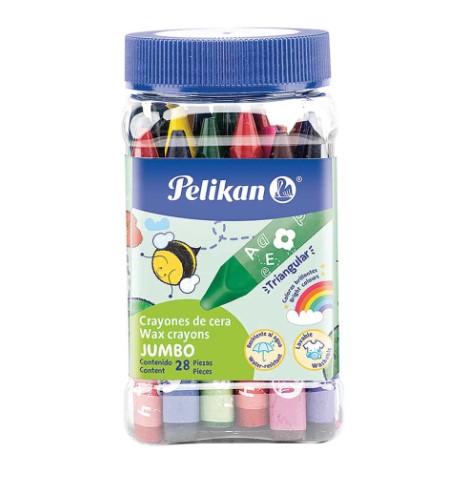 Bote C/28 Crayones Pelikan Jumbo Triangular Colores Surtidos (C.12)