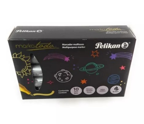 Caja C/10 Markatodo Pelikan Metalico Plata