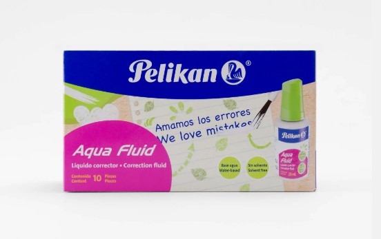 Caja C/10 Corrector Liquido Aqua Pelikan Botella 20 ml