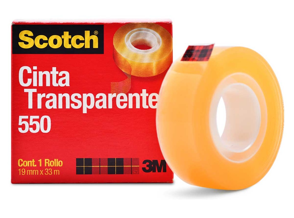 Paquete C/12 Cinta Adhesiva Scotch 550 3M Transparente 19mm x 33m