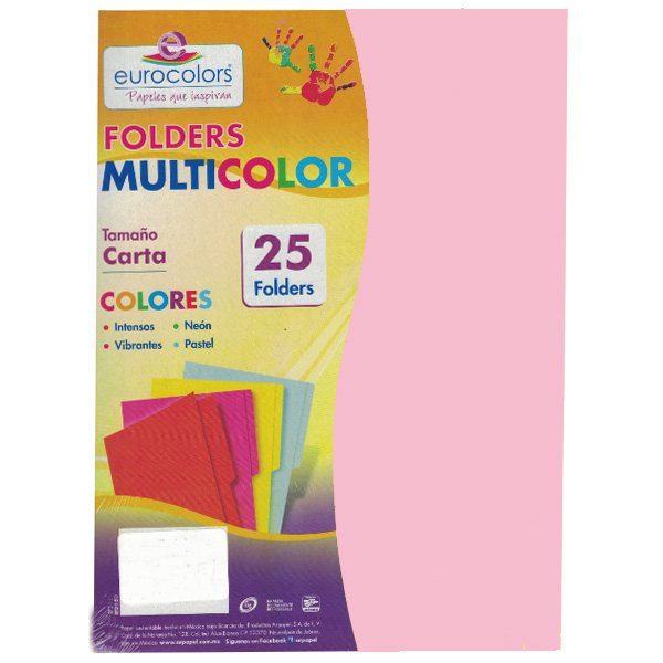 Paquete C/25 Folder Carta Multicolor Rosa Pastel PU0007 (C.20)