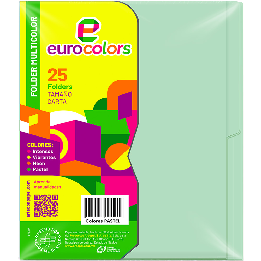 Paquete C/25 Folder Carta Multicolor Verde Pastel PU0008 (C.20)