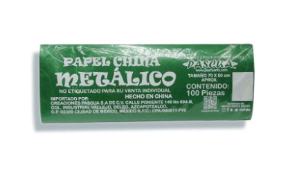 Paquete C/100 Papel De China Pascua Verde Metalico 50x70