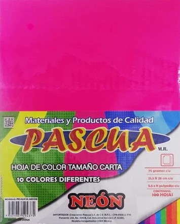 [PE-HJCIE-NEON] Paquete C/100 Hoja De Color Carta Pascua Neón