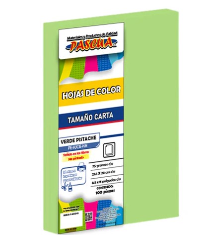 Paquete C/100 Hoja De Color Carta Pascua Verde Pistache