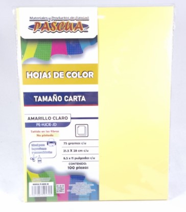 Paquete C/100 Hoja De Color Carta Pascua Amarillo Claro