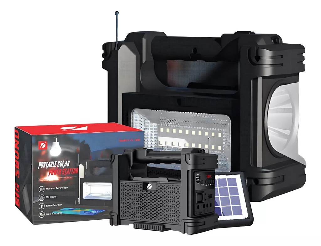 [KTS-1446] Bocina Bluetooth Reflector Solar Link Bits 2.5 Pulgadas KTS-1446 Radio Fm, Cargador Solar, Linternas Incluidas  (C.24)