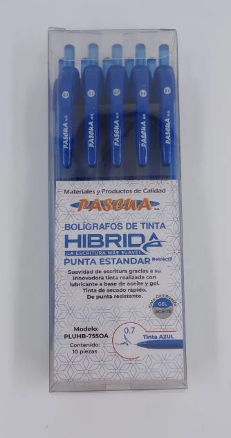 Paquete C/10 Pluma Pascua Tinta Azul Hibrida 0.7