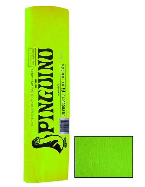 Paquete C/10 Papel Crepe Pinguino Verde Fluorecente