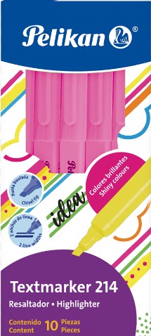 Paquete C/10 Marcatextos Pelikan Rosa 214 Punta Cincel