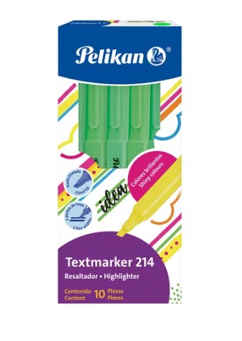 Paquete C/10 Marcatextos Pelikan 214 Verde Punta Cincel