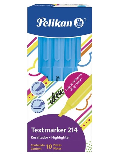 Paquete C/10 Marcatextos Pelikan Azul 214 Punta Cincel