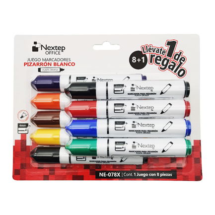 [NE-078X] Paquete C/8 Marcador Nextep Para Pizarrón Blanco Punta Gruesa Cincel 4mm (C.72)