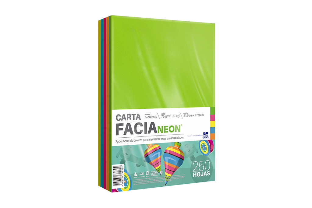 Paquete C/250 Hoja Carta Facia Neon Mix 75gr Copamex