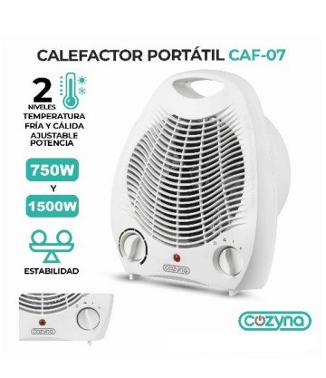 Ventilador y Calefactor Portátil Cozyna CAF-07 2 Niveles De Temperatura 750W-1500W Frío / Calor Blanco (C.10)