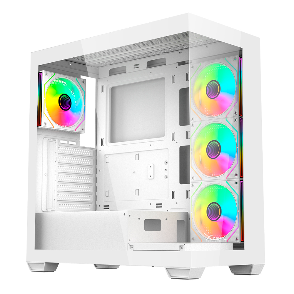 Gabinete Gamer XZEAL Mid Tower ATX / 2xUSB1.0 + 1xUSD3.0 + 3.5 mm + 4 ARGB Fans + 1 HUB Blanco