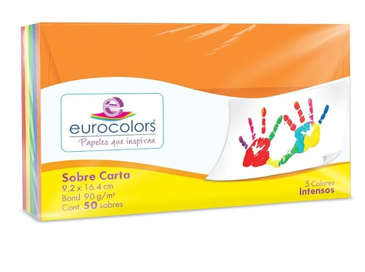 Paquete C/50 Sobre Carta Eurocolors Arcoiris (C.10)