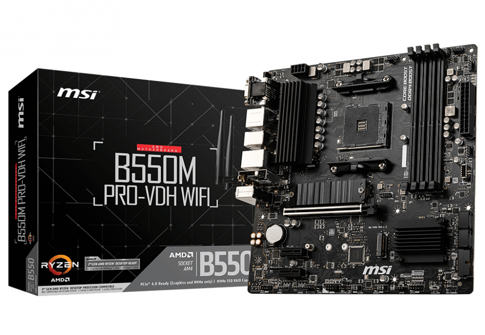 Tarjeta Madre MB MSI B550 AMD S-AM4 3A GEN / 4XDRR4 3200MHZ / PCIE 4.0 Hdmi  Dvi 4XUSB 3.2 / M.2  Wifi-Ac Bluetooth 4.2 Micro Atx B550M PRO-VDH WIFI