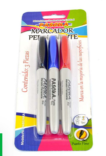 [PA-MAB03NRA] Paquete C/3 Marcador Permanente Punto Fino Pascua Mixto (E.12) (C.144)