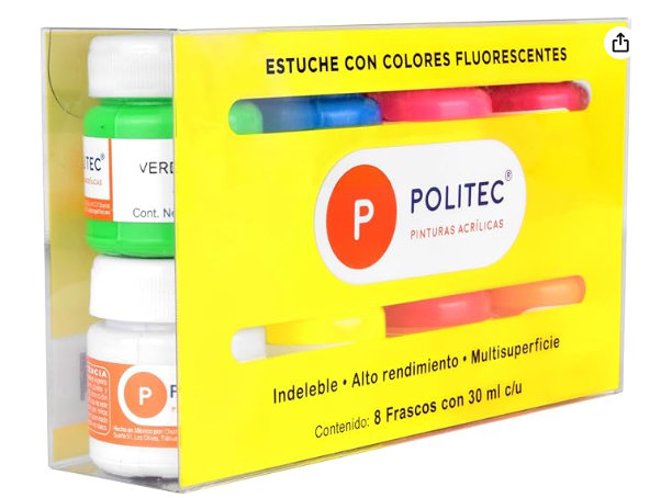 [7501139133223] Set C/8 Pintura Politec Rodin Acrílica 30ml Colores Neón (E.1)