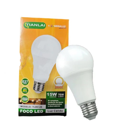 Foco Led 15W Megaluz B03CW15 Luz Calida  80% Ahorro