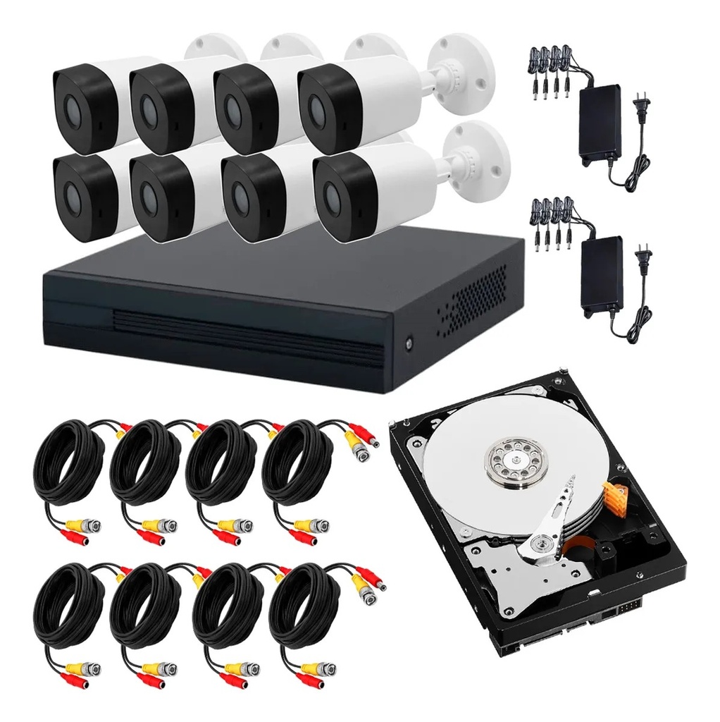 Kit De DVR 8 Canales De 2Mp H265/8 Cámaras B1A21 4 Canales De IA Smd + Disco Duro Genérico New Pull 3.5 Pulgadas 1TB