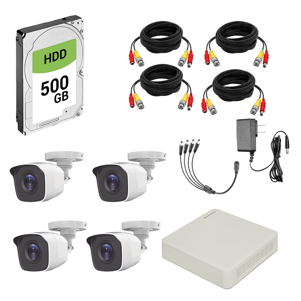 Kit Camaras Bala Hikvision KIT7204BP (C) Policarbonato Dvr 4 canales 720p lente fijo 2.8 mm Video full Hd salida dual Vga/Hdmi + Disco Duro Genérico New Pull 3.5 Pulgadas 1TB