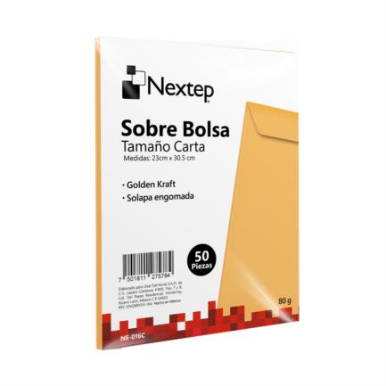 [NE-016C] Paquete C/50 Sobre Bolsa Nextep NE-016C Tamaño Carta Solapa Engomada