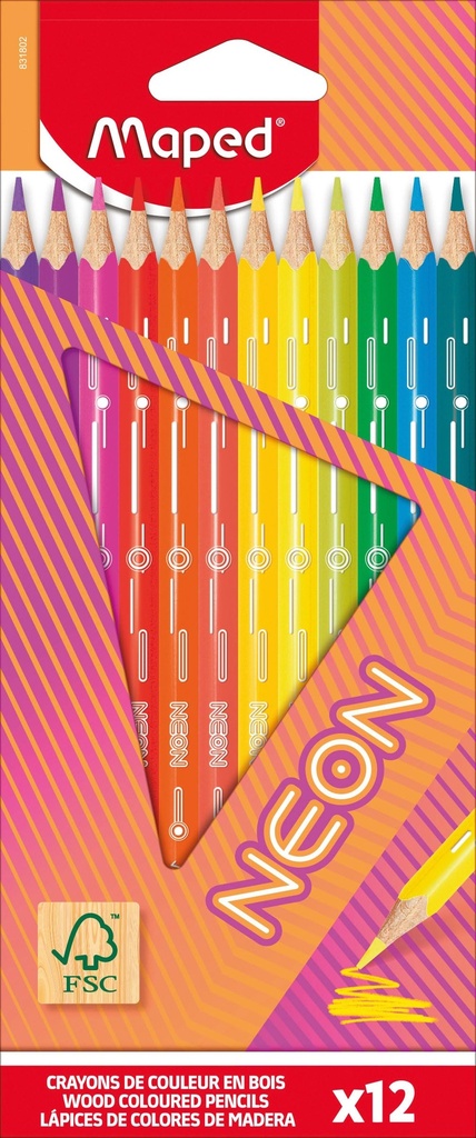 Caja De Colores Neon Madera Triangulares C/12 Maped (E.12) (C.180)