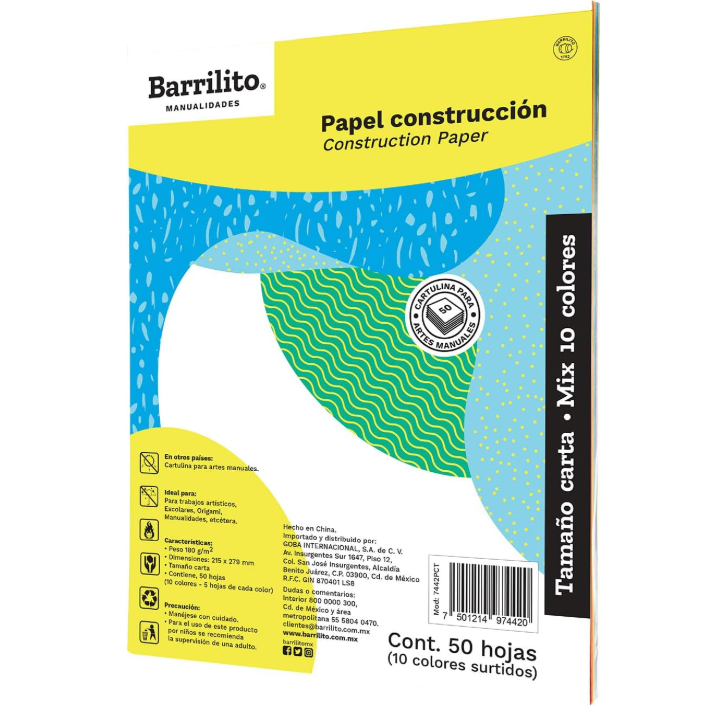 Block Papel Construcción Carta 50h Barrilito (C.10)