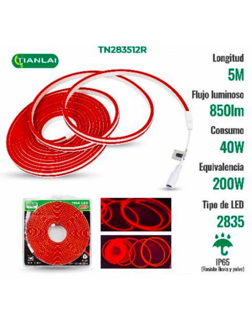 Tira Neón Megaluz 5 M TN283512R  Luz Led Roja 40W (C.20)