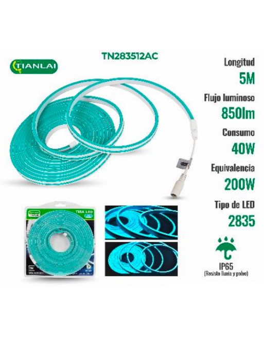 Tira Neon 5M Megaluz TN283512AC Luz Led Azul Helado 40W