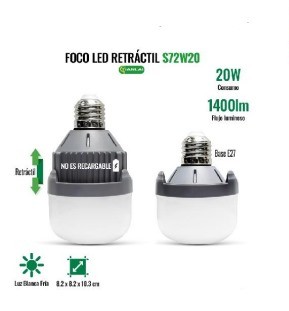 Foco Led Retráctil S72W20 20W Conector E27 Luz Blanca Fría Tianlai (C.100)