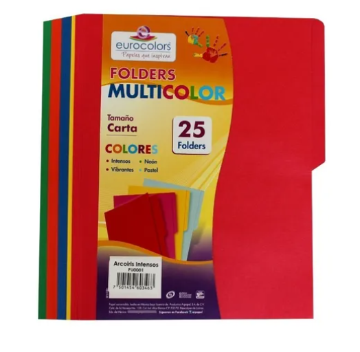 Paquete C/25 Folder Carta Multicolor Arcoiris Intenso PU0001