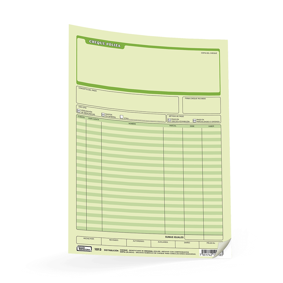 Block Printaform Poliza Cheque 1013 C/Papel Carbon
