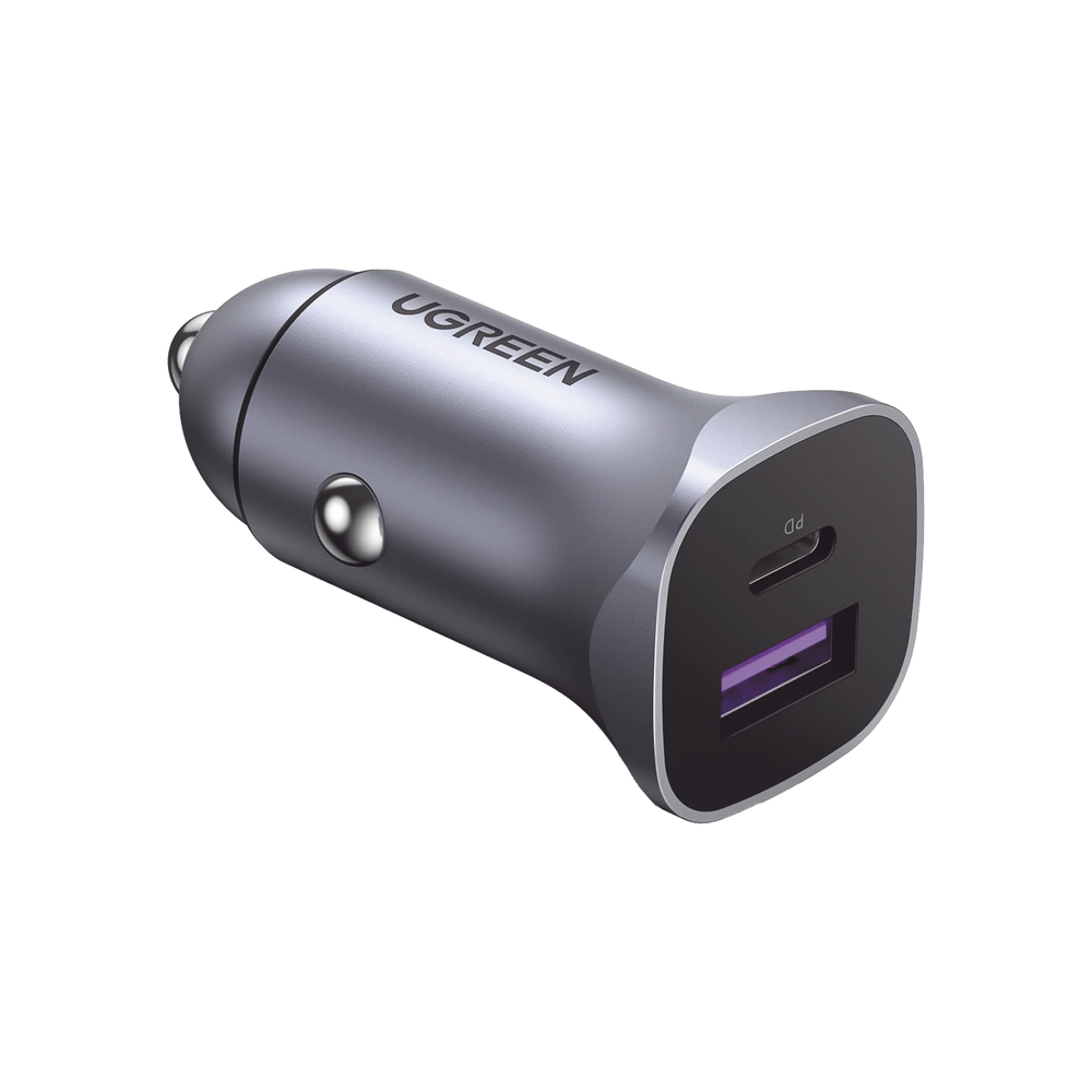 Cargador De Auto 30W Ugreen 40858 2 Puetos Usb-A y Usb-C Carga Rápida Indicador Led
