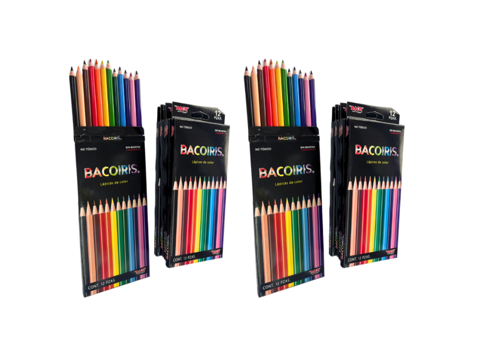 Caja Con 100 Colores Baco Largos 12 Colores C/u