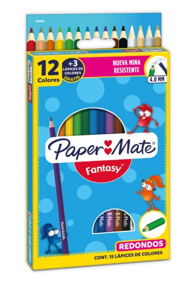Caja De Colores Paper Mate Fantasy Redondo 12 Pz 0.4mm (C.72)