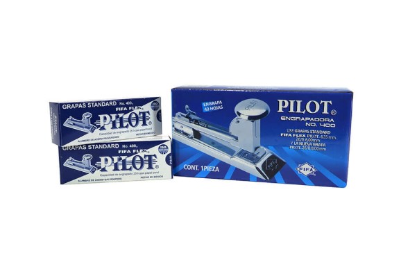 Engrapadora Pilot 400 Cromada C/2 Cajas De Grapas