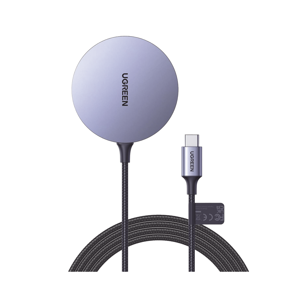 Cargador Inalámbrico Magnético  Ugreen 15W 1.5 Metros 30233 Carga Rápida Cable Nylon Trenzado Modulo Carga Original