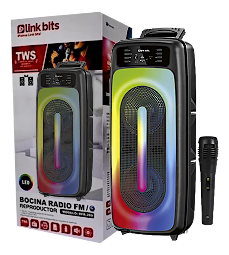 Bocina Bluetooth Link Bits 6.5 Pulgadas VB632T Radio Fm, Micrófono, Alámbrico, Manija Y Ruedas (C.6)